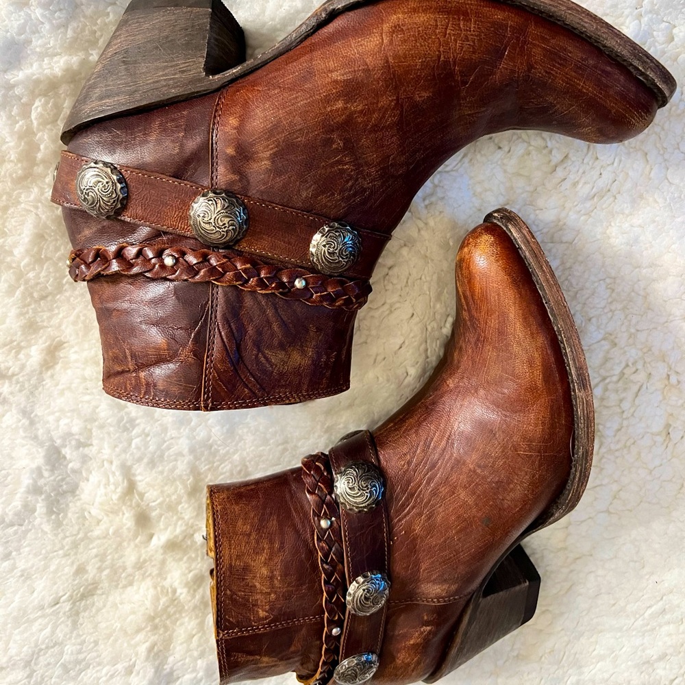 Brown healed booties